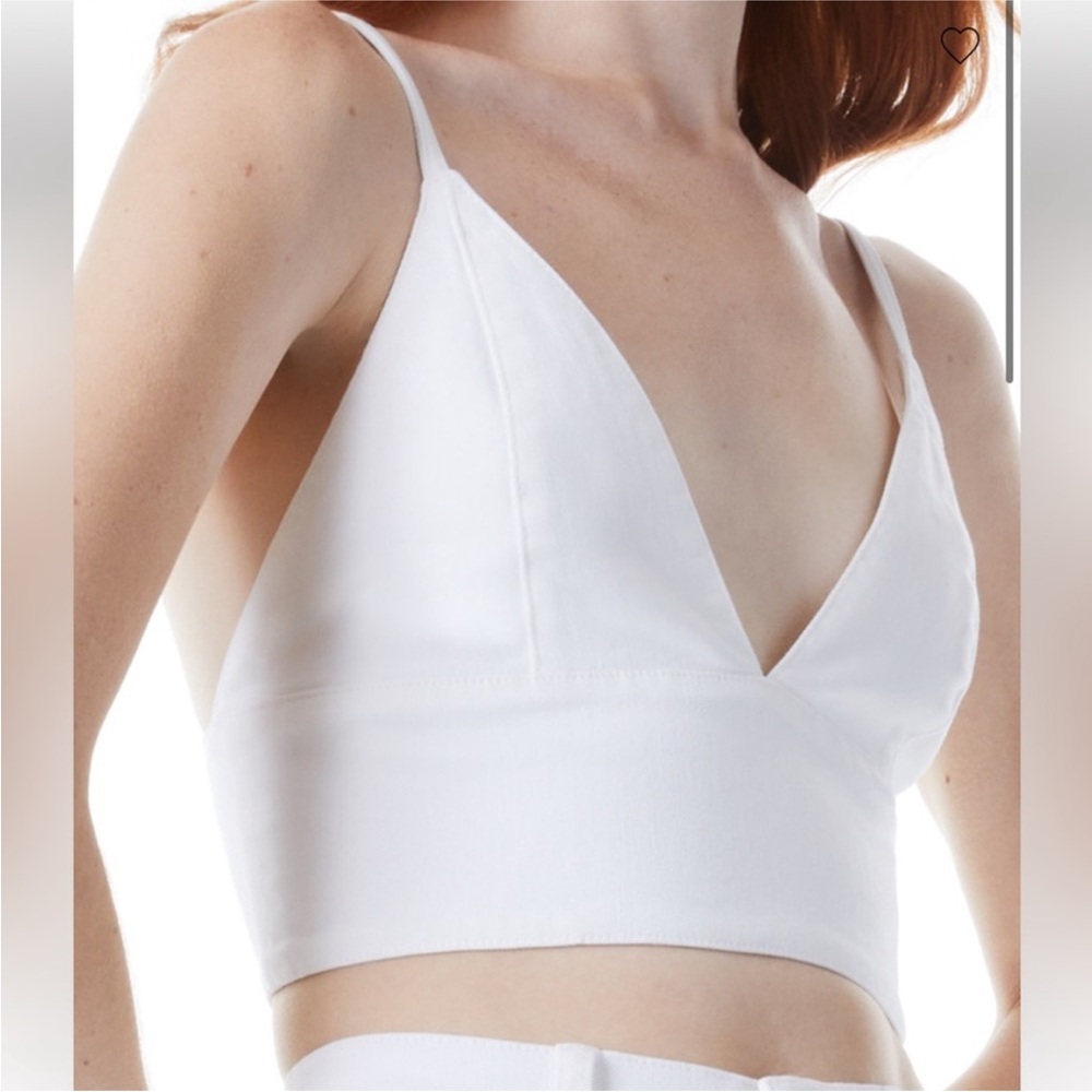ALICE + OLIVIA Carli Denim Crop Top in White - Picture 2 of 4
